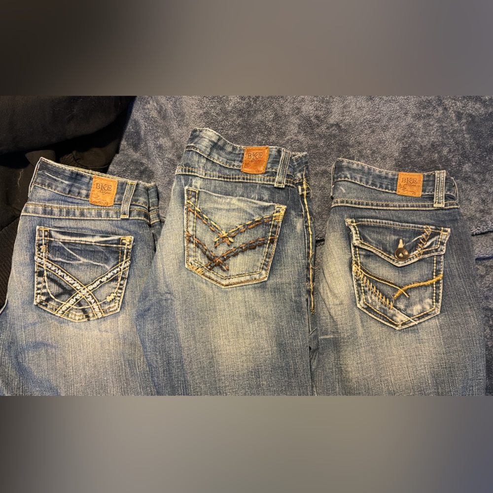 BKE Women's Blue Boot Cut Jeans with Embroidery